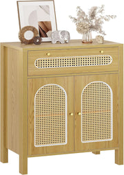 Arched Rattan-Weave Two-Piece Sideboard