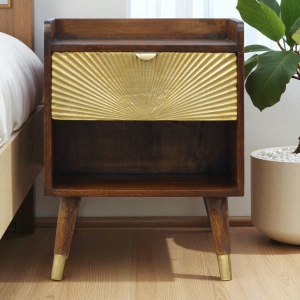 Chestnut Wood Gold-Front Nightstand