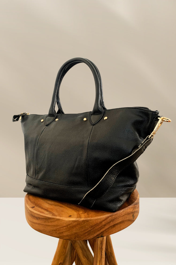 Pebbled Leather Structured Tote Bag