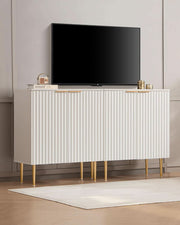 Fluted Matte White Sideboard Cabinet Set