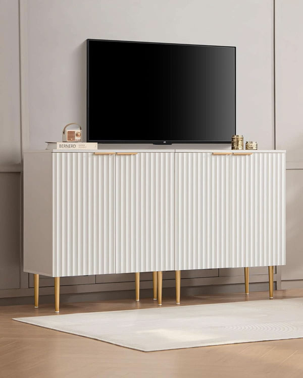 Fluted Matte White Sideboard Cabinet Set