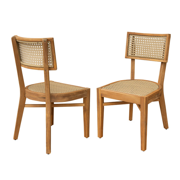 Acacia Wood Wicker Outdoor Dining Chair Set