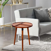 Sectioned Acacia Round Side Table — back and side profile detail