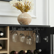 Fluted Black Wood-Grain Liquor Cabinet
