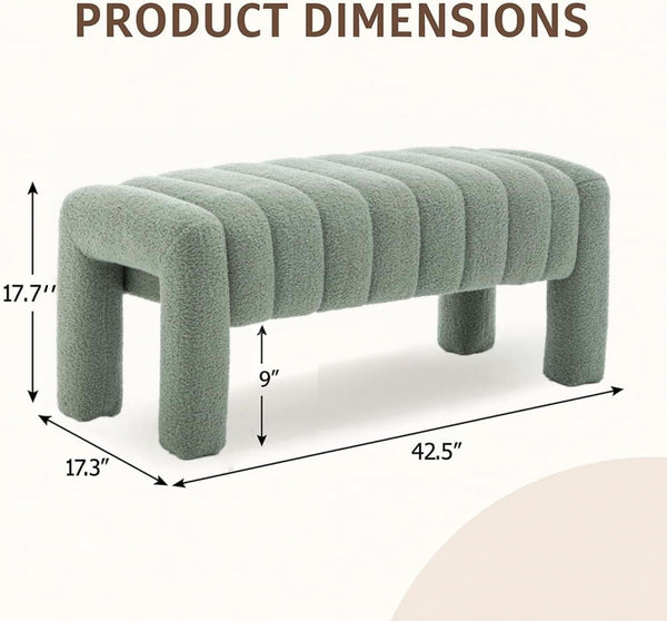 Channel-Tufted Bouclé Upholstered Ottoman Bench