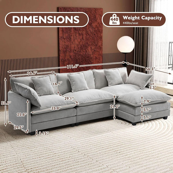 Grey Chenille L-Shaped Sectional Sofa