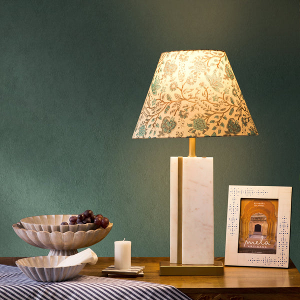 White Marble Brass-Accent Table Lamp
