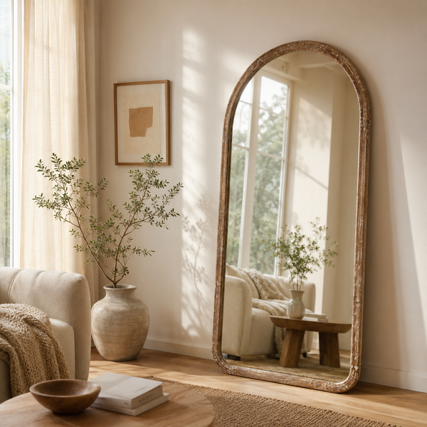 Arched Mango Wood Full-Length Mirror