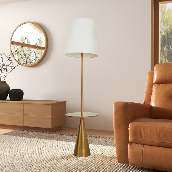 Brass-Tone Floor Lamp with Side Table — alternate color temperature setting