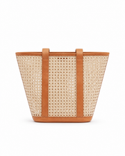 Leather Trim Cane Weave Carryall Bag