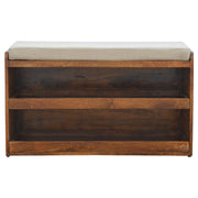 Mango Wood Linen-Top Shoe Storage Bench