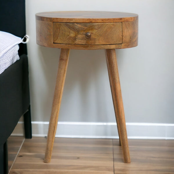 Round Mango Wood Nightstand