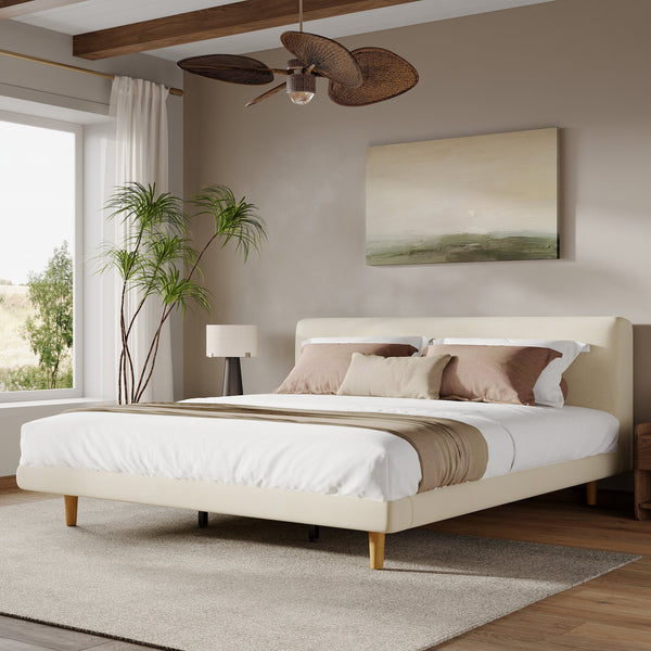 Cream Upholstered Platform Bed Frame Cal-King