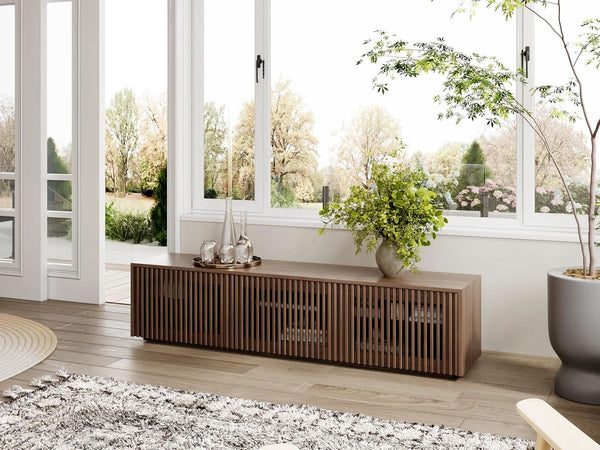 Slatted Wood-Grain Media Console
