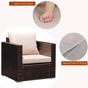 3 Piece Outdoor Patio Furniture Set Rattan Wicker With Washable Cushions And Tempered Glass Tabletop