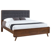 Walnut-Finish Tufted Upholstered King Platform Bed
