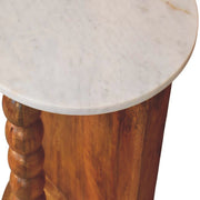 Marble-Top Spindle Wood Side Table
