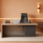 Wood-Grain Steel Executive Office Desk – home office set | Roost & Roam