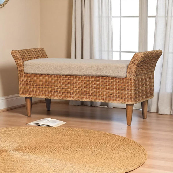 Rattan Woven Boucle Bench