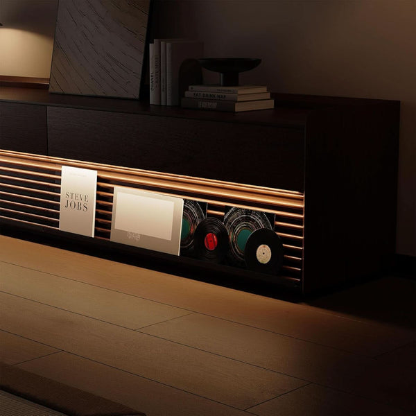 Walnut-Finish Fluted Media Console