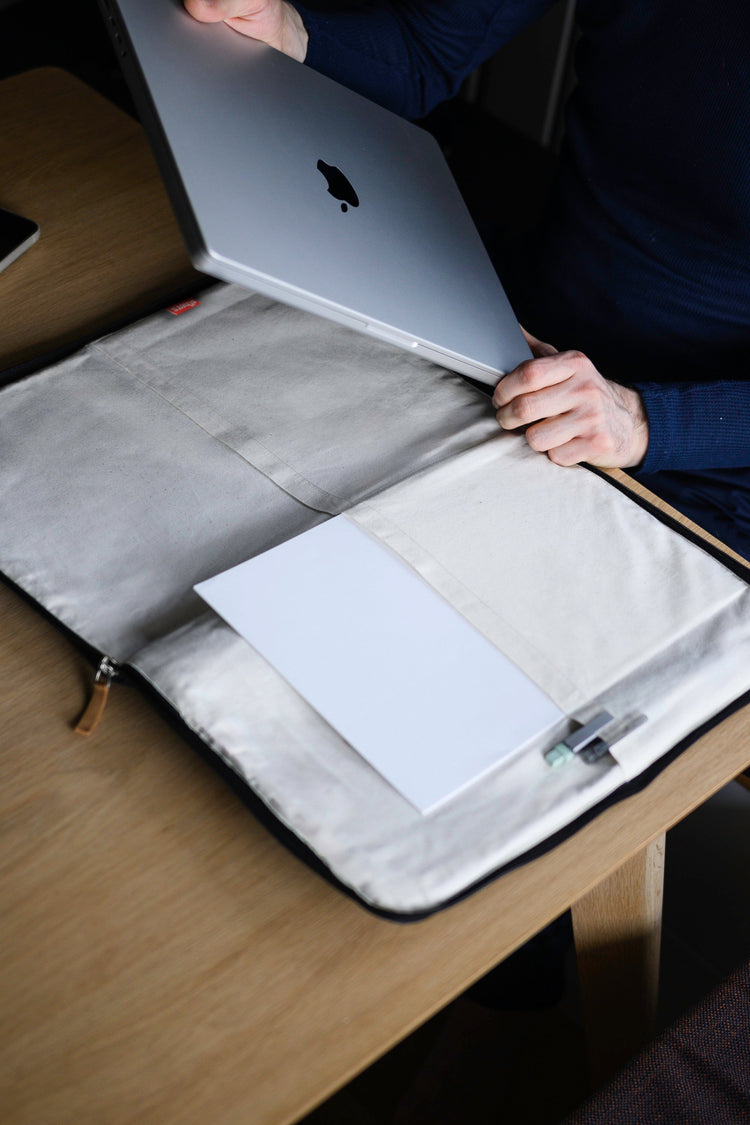 Navy Cotton Quilted Laptop Sleeve