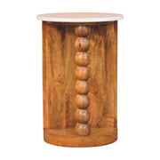 Marble-Top Spindle Wood Side Table