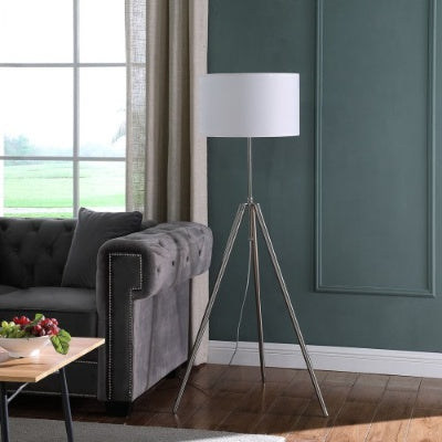 Adjustable Tripod Chrome Floor Lamp — alternate color temperature setting