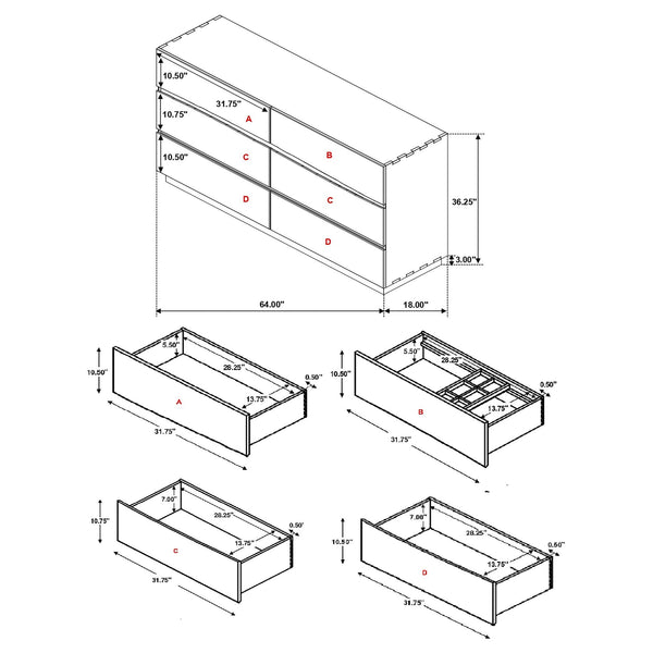 Smokey Walnut Six-Drawer Wood Dresser