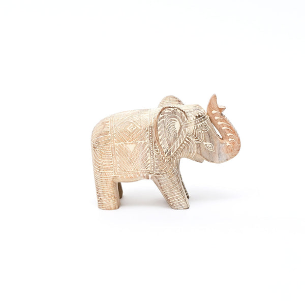 Whitewash Mango Wood Elephant Sculpture