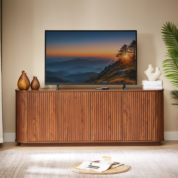 Reeded Walnut-Finish Sideboard Cabinet, 64 in