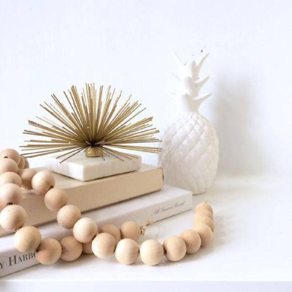 Wood Bead Jute Tassel Garland