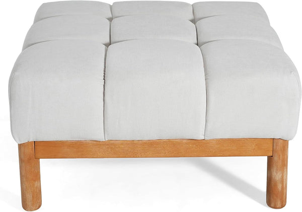 Grid-Tufted Linen-Look Square Ottoman