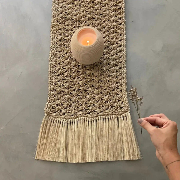 Handwoven Crochet Fringe Table Runner
