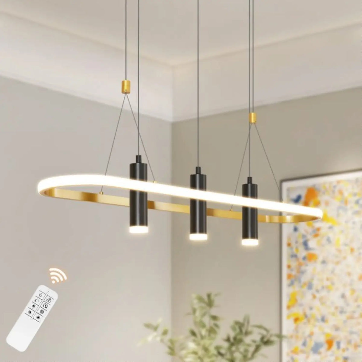 Black & Gold Four-Light LED Island Pendant