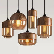 Wood-Grain Cap Glass Pendant Light