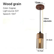Wood-Grain Cap Glass Pendant Light