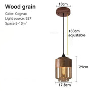 Wood-Grain Cap Glass Pendant Light