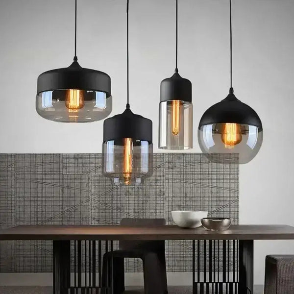 Wood-Grain Cap Glass Pendant Light