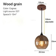 Wood-Grain Cap Glass Pendant Light