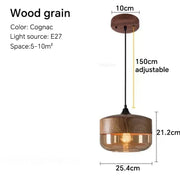Wood-Grain Cap Glass Pendant Light