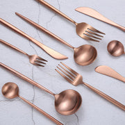 Matte Rose Gold Flatware Set — Matte rose-toned stainless flatware set — slender, considered, built for daily use