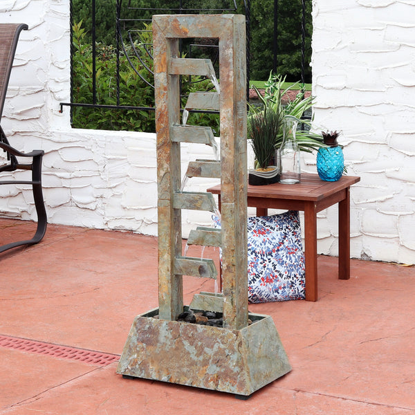 Stacked Slate Tiered Floor Fountain