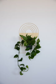 Arch-Form Painted Metal Wall Planter — close-up of label and production detail