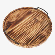 Scorched Mango Wood Serving Tray styled on a console with ceramics and books