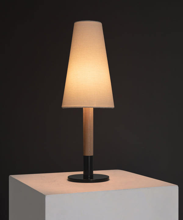 Linen Shade Wood-Stem Table Lamp