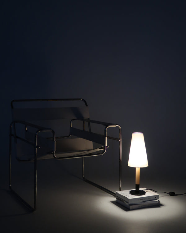 Linen Shade Wood-Stem Table Lamp