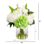 Faux Peony Hydrangea Tulip Arrangement