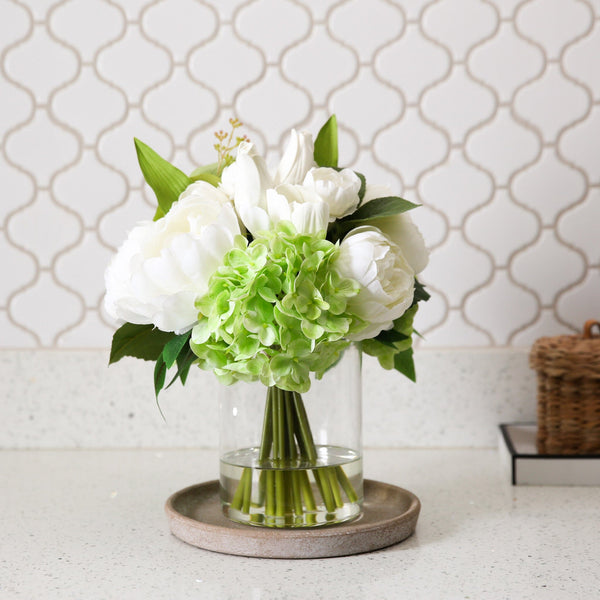 Faux Peony Hydrangea Tulip Arrangement
