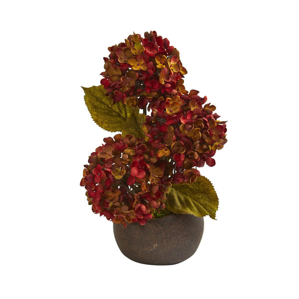 Fall Hydrangea Artificial Stone Vase Arrangement
