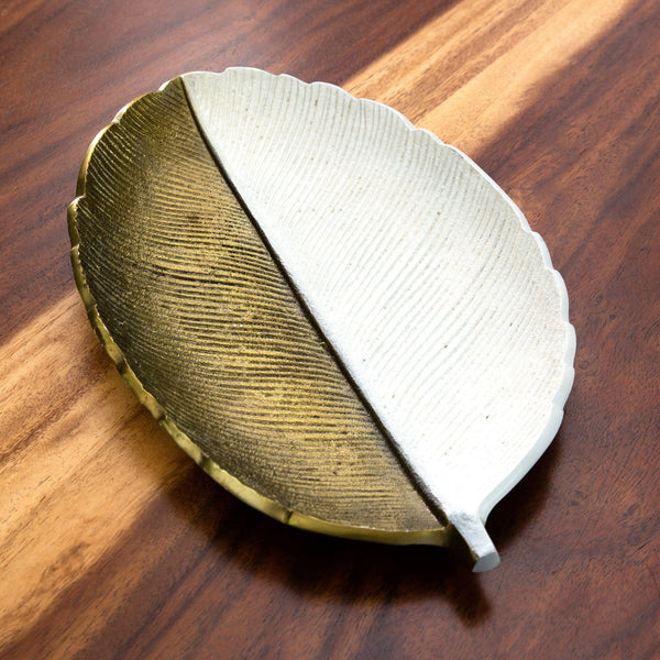 Gold and White Leaf Decorative Tray